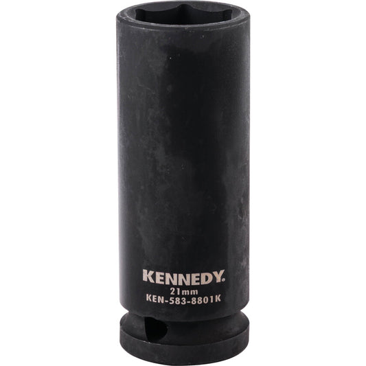 1/2in. Drive, Deep Hex Impact Socket, 21mm, Metric, Black Oxide Finish
