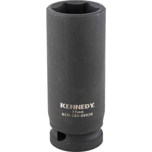 1/2in. Drive, Deep Hex Impact Socket, 22mm, Metric, Black Oxide Finish