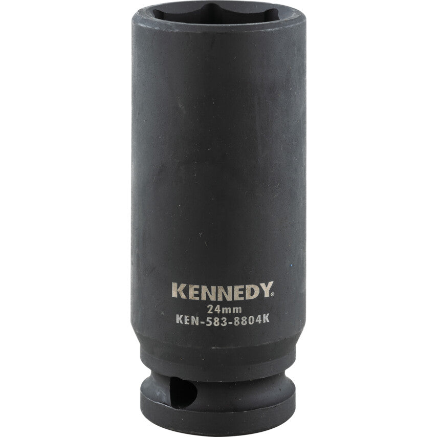 1/2in. Drive, Deep Hex Impact Socket, 24mm, Metric, Black Oxide Finish