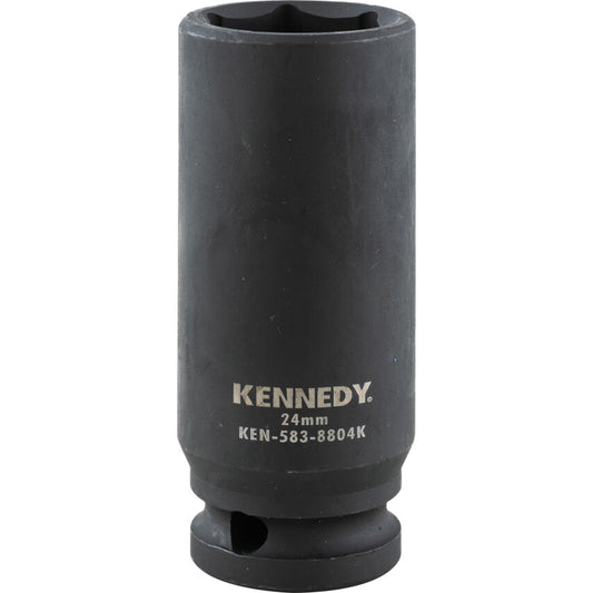 1/2in. Drive, Deep Hex Impact Socket, 24mm, Metric, Black Oxide Finish