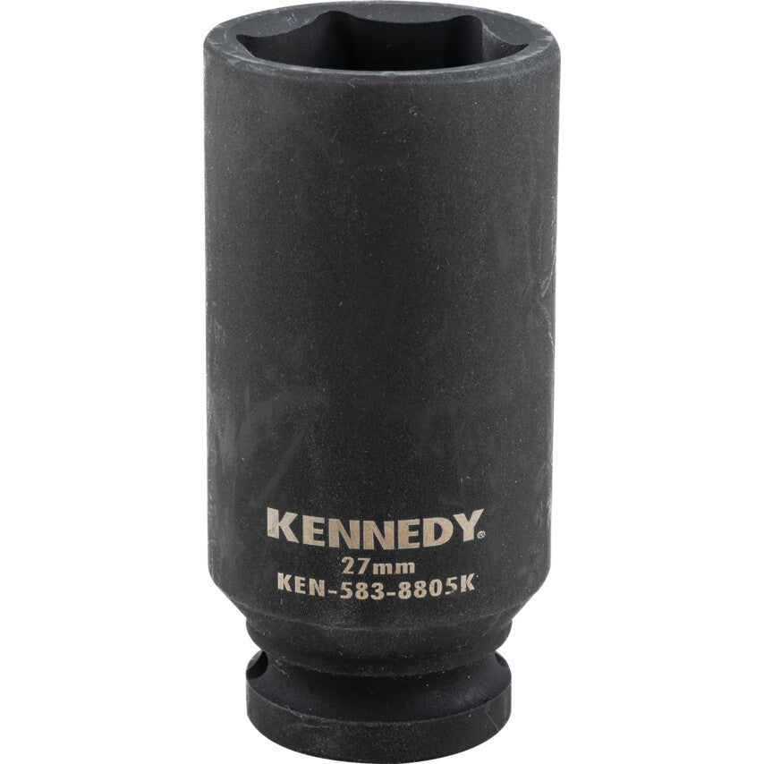 1/2in. Drive, Deep Hex Impact Socket, 27mm, Metric, Black Oxide Finish