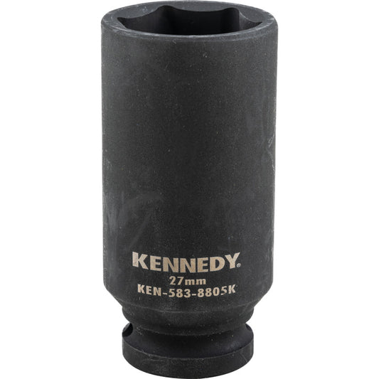 1/2in. Drive, Deep Hex Impact Socket, 27mm, Metric, Black Oxide Finish
