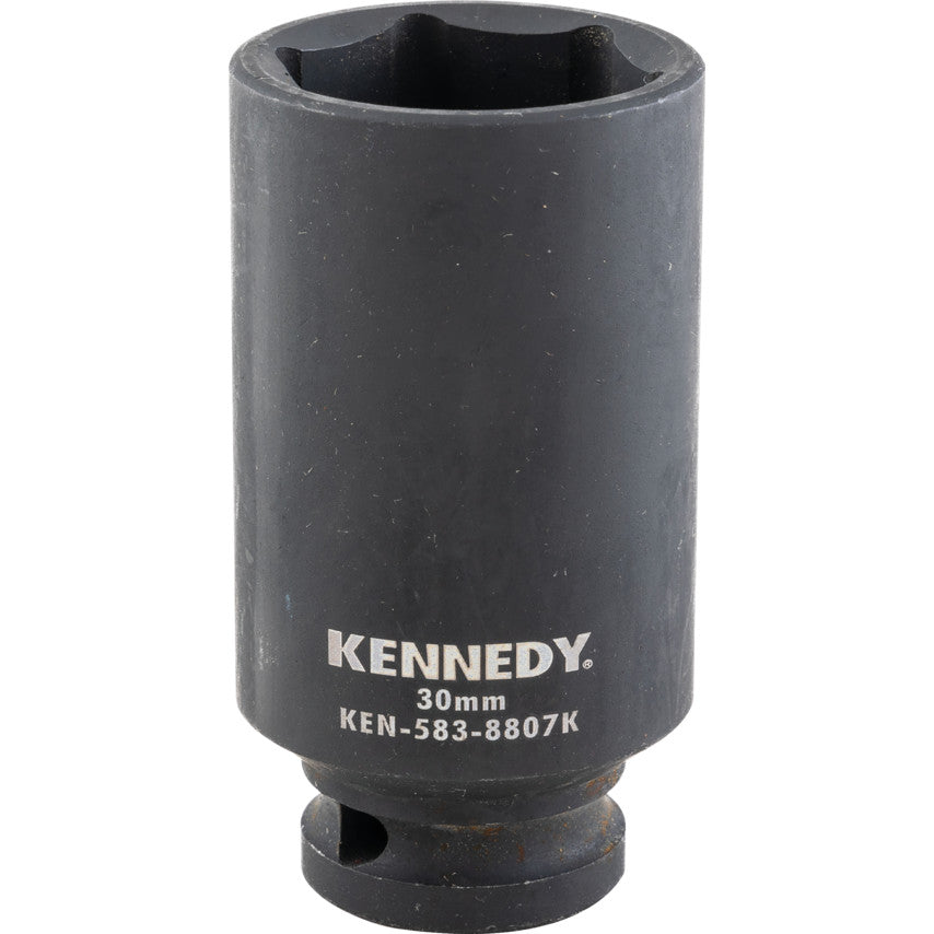 1/2in. Drive, Deep Hex Impact Socket, 30mm, Metric, Black Oxide Finish