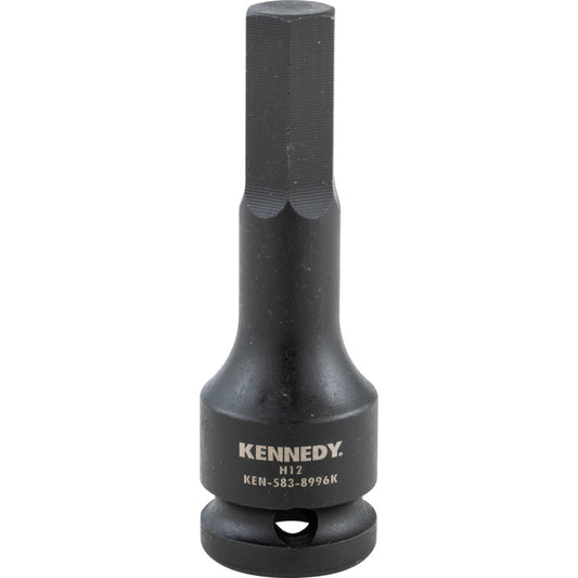1/2in. Drive, Deep Hex Impact Bit, 12mm, Metric, Black Oxide Finish