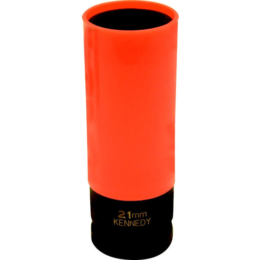 1/2in. Drive, Deep Alloy Wheel Impact Socket, 21mm, Metric, Plastic Finish