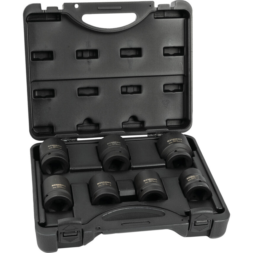 1in. Drive, Hex Impact Socket Set, 27mm - 46mm, Metric, Black Oxide Finish, Set of 7