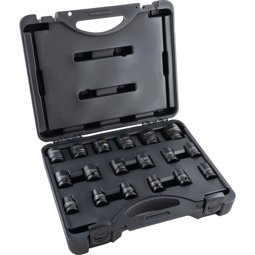1/2in. Drive, Hex Impact Socket Set, 10mm - 32mm, Metric, Black Oxide Finish, Set of 18