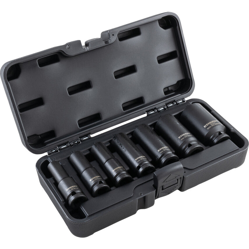 1/2in. Drive, Hex Impact Socket Set, 10mm - 30mm, Metric, Black Oxide Finish, Set of 7