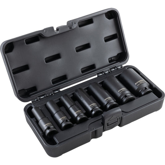 1/2in. Drive, Hex Impact Socket Set, 10mm - 30mm, Metric, Black Oxide Finish, Set of 7