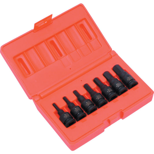 3/8in. Drive, Hex Impact Bit Set, 4mm - 12mm, Metric, Black Oxide Finish, Set of 7