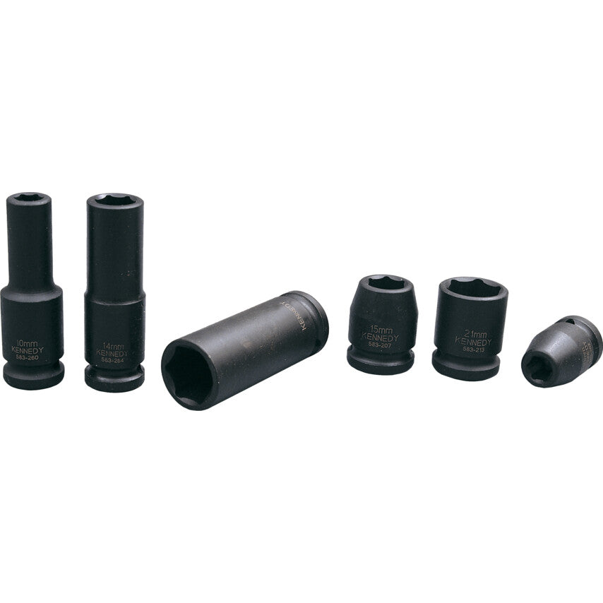 1/2in. Drive, Deep Hex Impact Socket, 14mm, Metric, Black Oxide Finish
