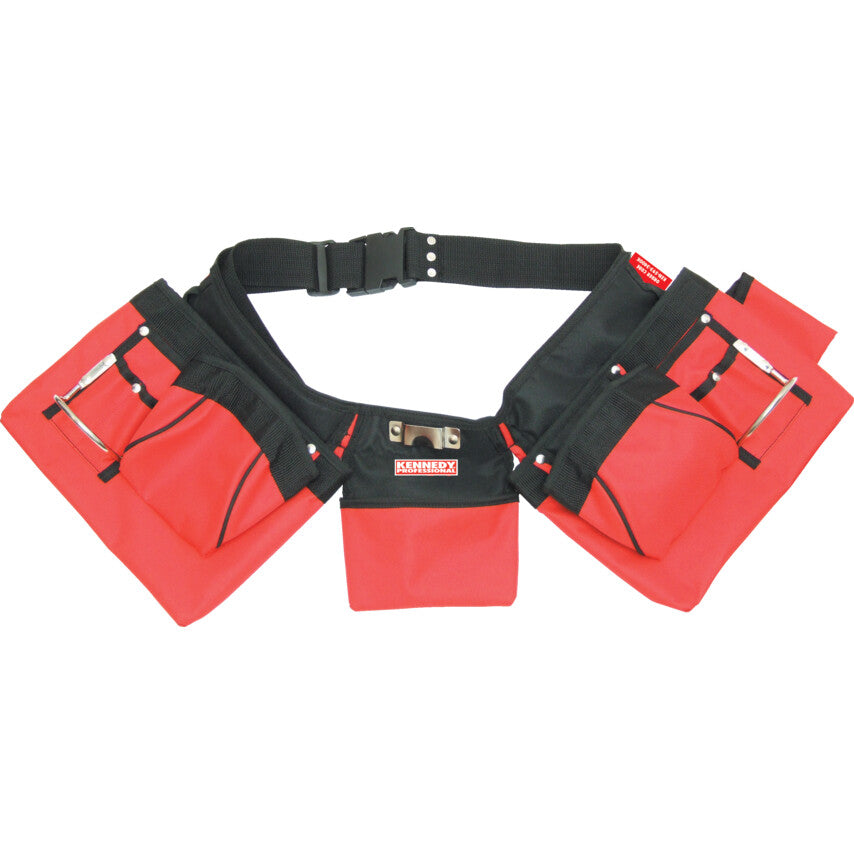 Tool Belt, Nylon/Polyester, Red/Black, 5 Pockets