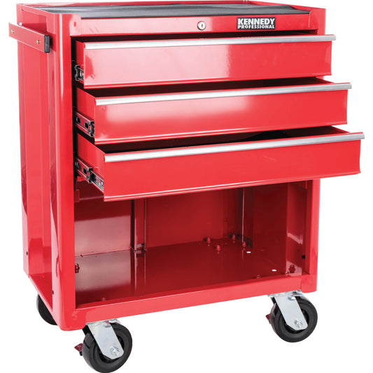 Roller Cabinet, Classic Range, Red, Steel, 3-Drawers, 890 x 690 x 460mm, 75kg Capacity