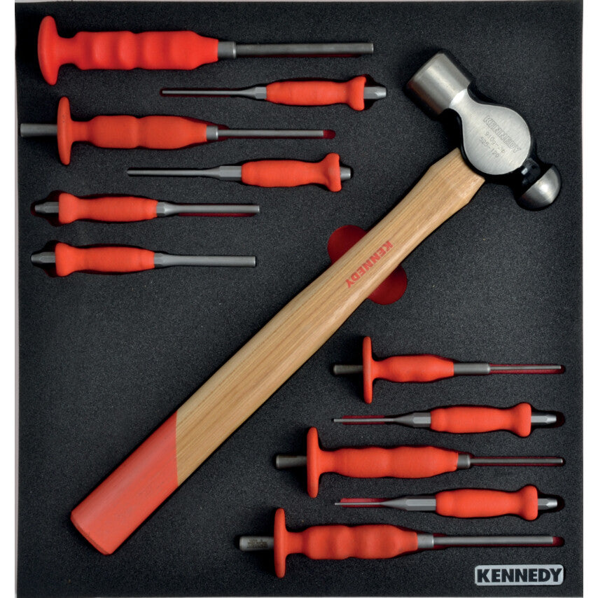 12 Piece Punch and Hammer Set in 2/3 With Foam Inlay for Tool Cabinets