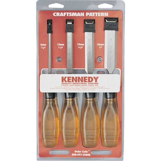 Bevel Edge Wood Chisel Set, Chrome Vanadium Alloy, 13mm/19mm/25mm/6mm x 200mm