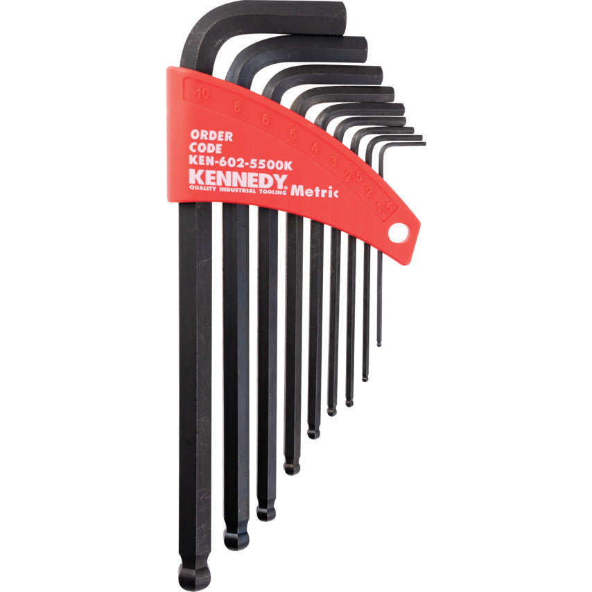 Hex Key, L-Handle, Hex Ball, Metric, 1.5-10mm, 9-piece