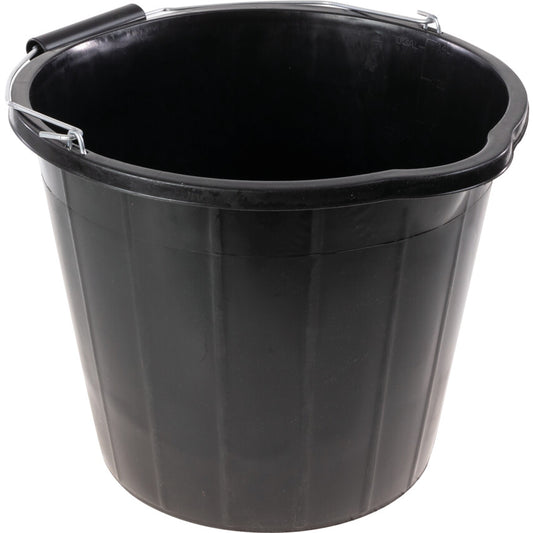 Black Plastic Rigid Bucket, Steel/Plastic Grip Handle, 3 Gallon
