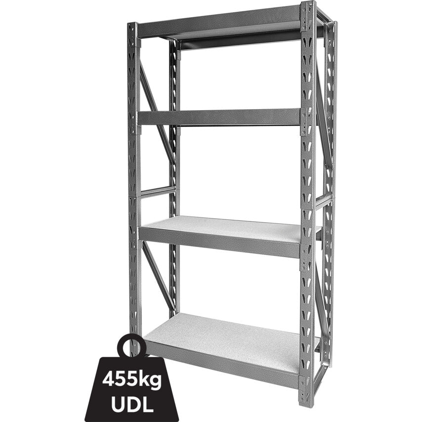 Heavy Duty Shelving, 4 Shelves, 455kg Shelf Capacity, 1830mm x 1040mm x 430mm, Grey