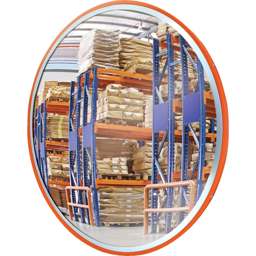 Interior Convex Mirror, Circular, Polymir, Orange Edge, 450mm Diameter