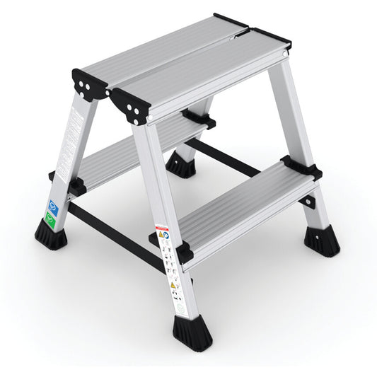 Step Stool, 392x386x448 (Open), Aluminium, Silver, 2-Tread