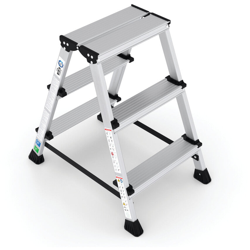 Step Stool, 607x412x605 (Open), Aluminium, Silver, 3-Tread