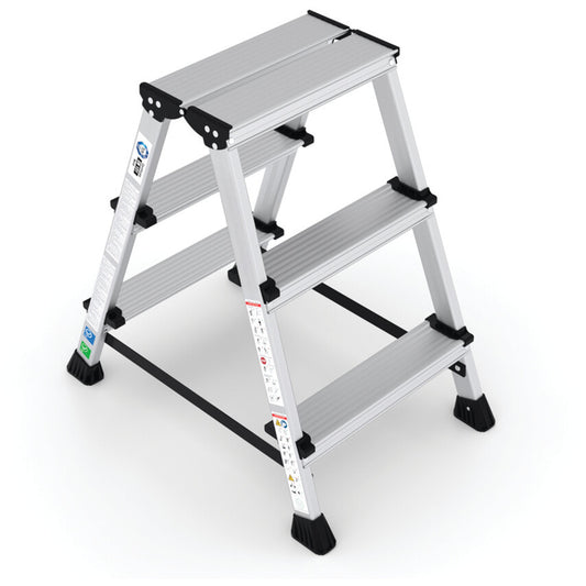 Step Stool, 607x412x605 (Open), Aluminium, Silver, 3-Tread