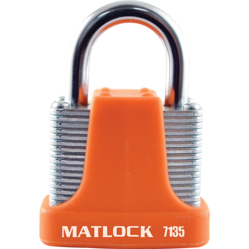 Keyed Padlock, Keyed Different, Steel, Orange, 40mm Width, Weatherproof