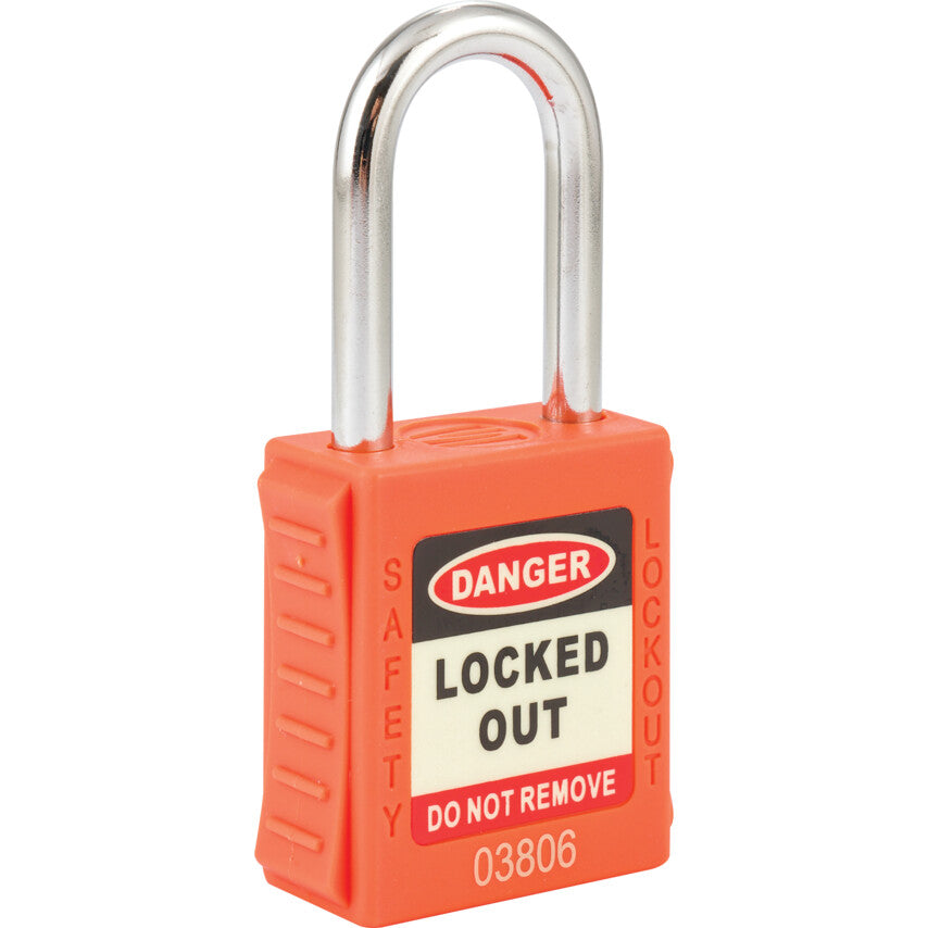 Lockout Keyed Padlock, Keyed Different, Nylon, Orange, 42mm Width, Weatherproof