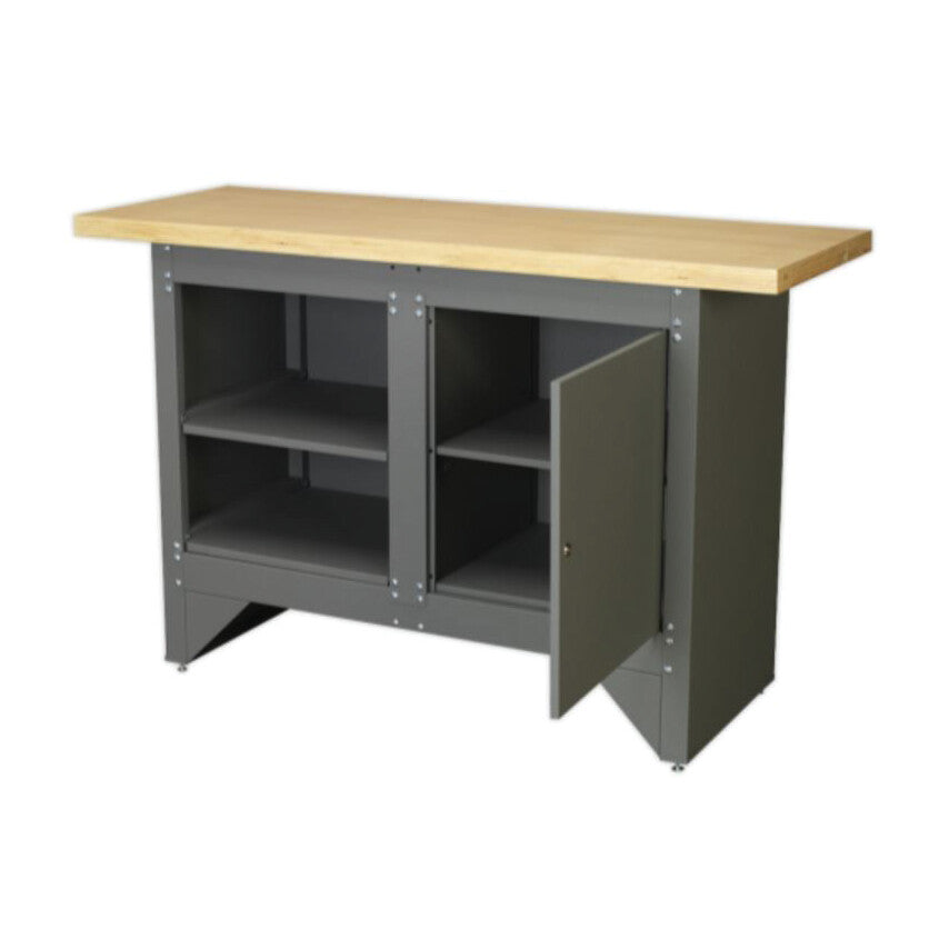 Locking Cabinet & Shelved Workbench