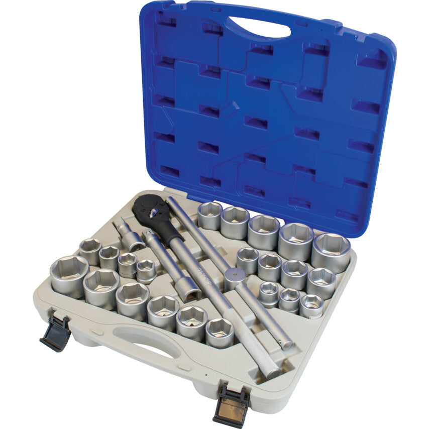 3/4in. Drive, Socket Set, Metric/Imperial/AF, 22mm - 50mm/7/8in. - 2in. Set of 26, Chromed Finish