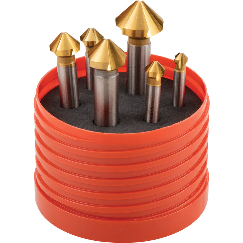 Countersink Set, Countersink, Straight Shank, Set of 6, Cobalt High Speed Steel, TiN