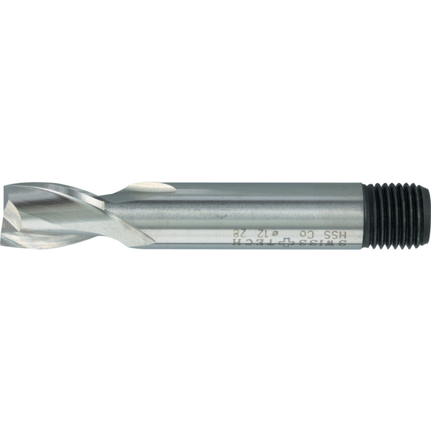 Short Slot Drill, 2mm, 2fl, Threaded Shank, Cobalt High Speed Steel, Uncoated
