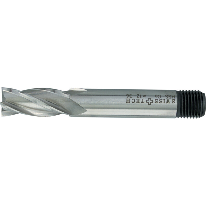 36, End Mill, Regular, Threaded Shank, 20mm, Cobalt High Speed Steel, Uncoated