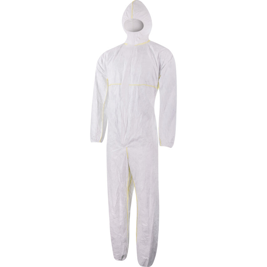 Guard Master +, Chemical Protective Coveralls, Disposable, White, Laminates, Zipper Closure, Chest 52-54", 2XL