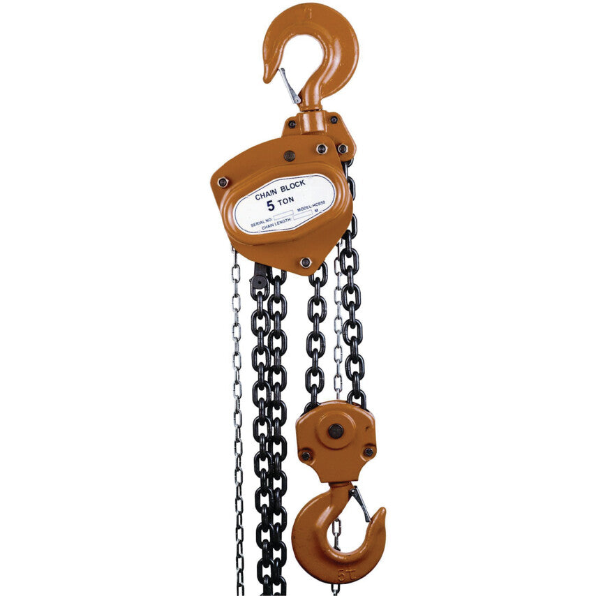 Manual Chain Hoist, 5 ton Rated Load, 3m Lift, 10mm Chain with Safety Hook