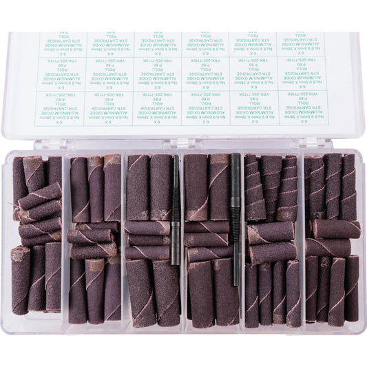 Cartridge Roll Kit, Straight/Taper, Various Sizes, P120/P80, Aluminium Oxide, 122-Piece