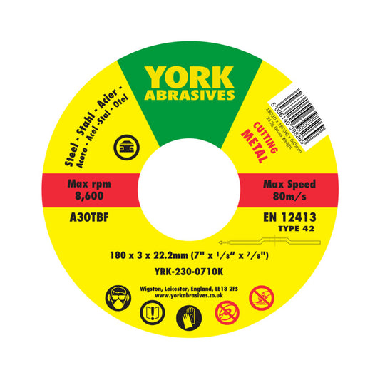 Cutting Disc, 30-Medium/Coarse, 180 x 3 x 22.23 mm, Type 42, Aluminium Oxide