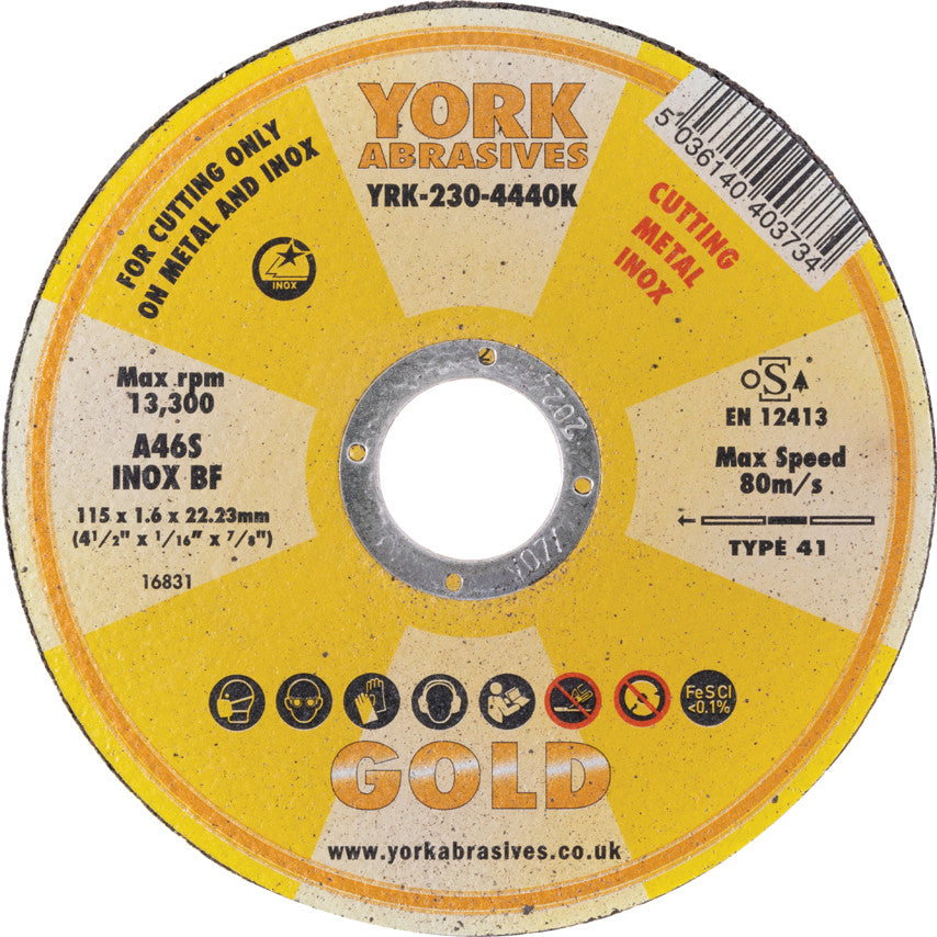 Cutting Disc, 46-Fine/Medium, 115 x 1.6 x 22.23 mm, Type 41, Aluminium Oxide