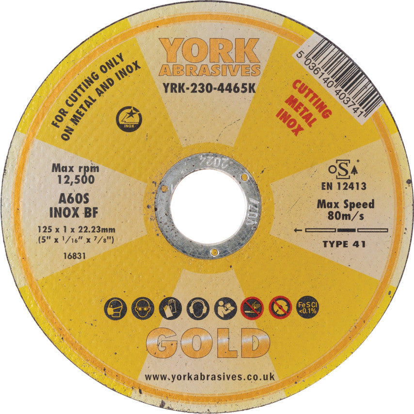 Cutting Disc, 60-Fine, 125 x 1 x 22.23 mm, Type 41, Aluminium Oxide