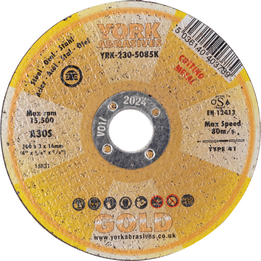 Cutting Disc, 30-Medium/Coarse, 100 x 3 x 16 mm, Type 41, Aluminium Oxide