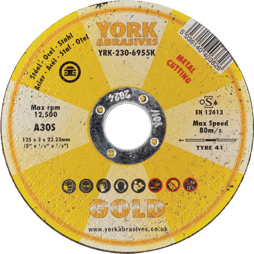 Cutting Disc, 30-Medium/Coarse, 125 x 3 x 22.23 mm, Type 41, Aluminium Oxide